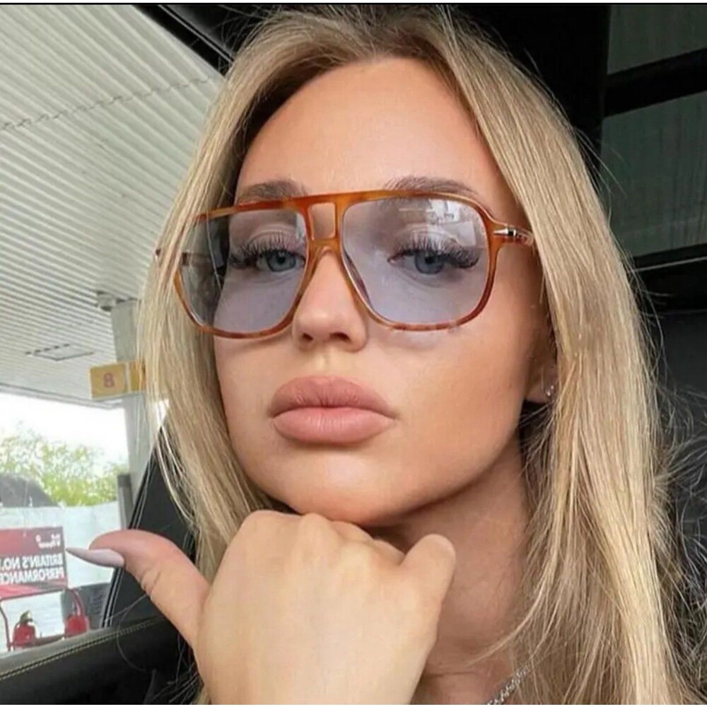New Retro Men Pilot Sunglasses Fashion Square Double Bridges Oversized Frame Sha